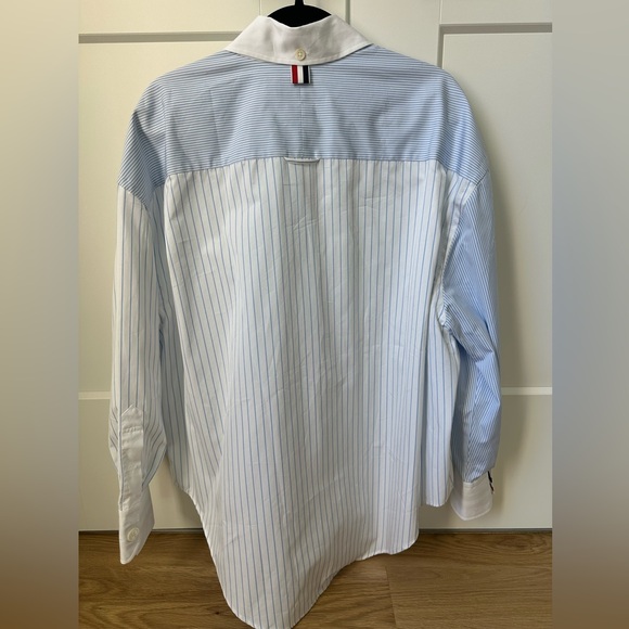 NWT Thom Browne Striped Cotton Poplin Supersized Button-Down Shirt - Picture 6 of 10